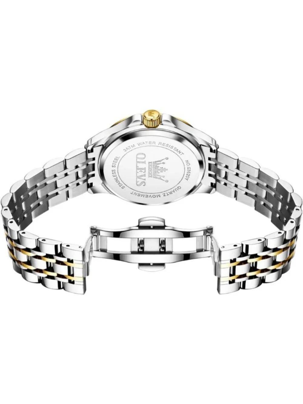 Mens Silver Gold Diamond Stainless Steel Waterproof Luminous Luxury Analog Watch